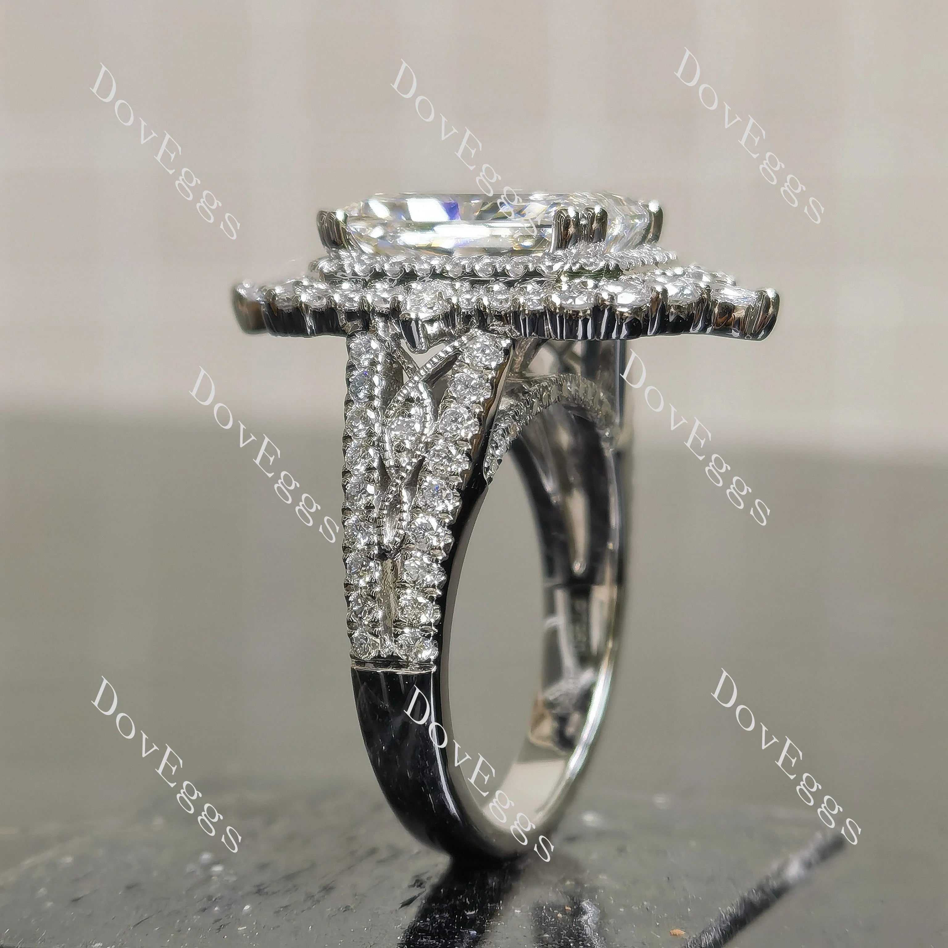 Doveggs halo pave vintage engagement ring only semi-mount only(Exclusively to DovEggs Stones)