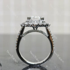 Radiant halo pave vintage moissanite engagement ring| DovEggs