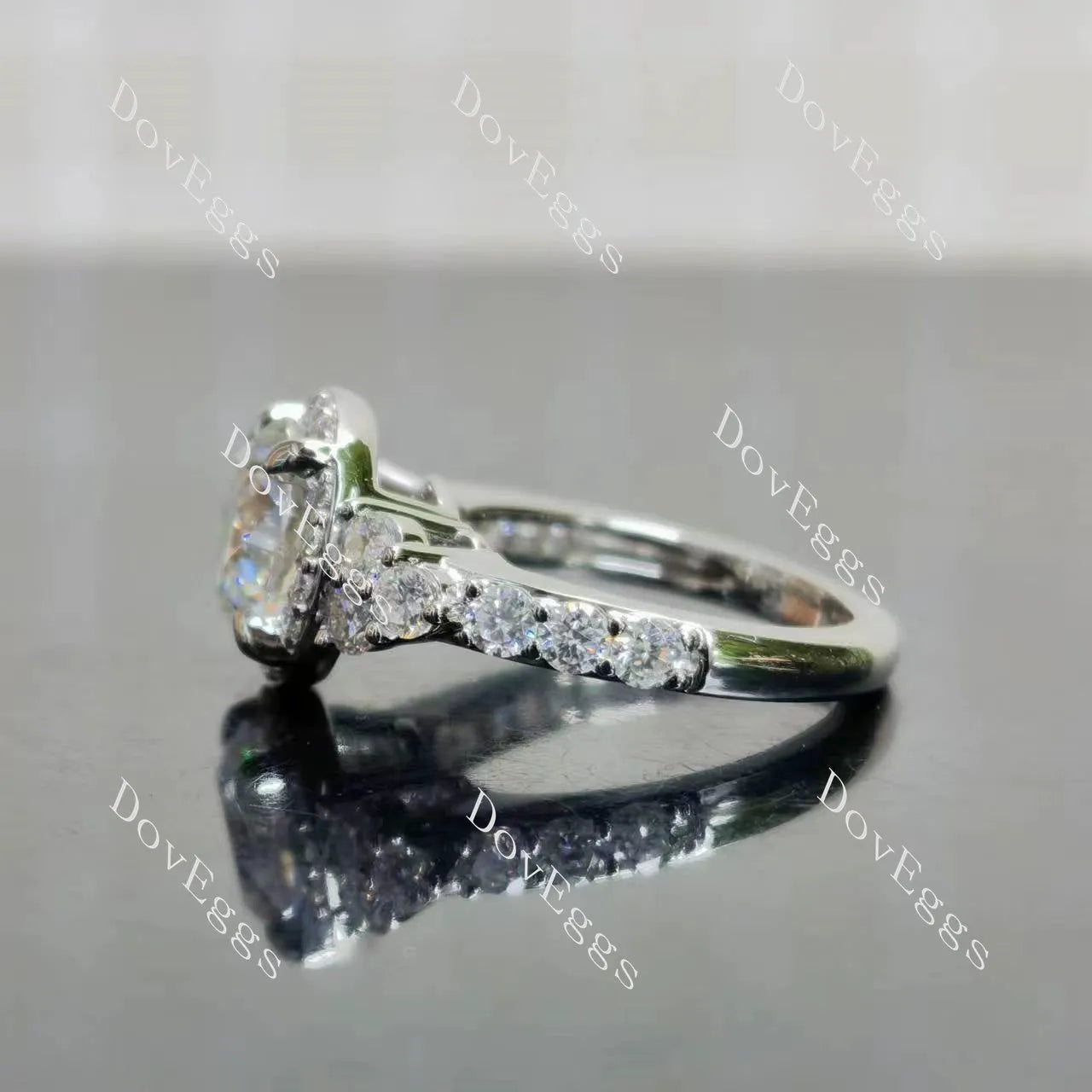 Round halo side stones moissanite engagement ring| DovEggs