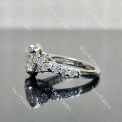 Round halo side stones moissanite engagement ring| DovEggs