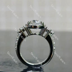 Round halo side stones moissanite engagement ring| DovEggs