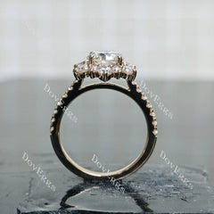 Round floral half eternity moissanite engagement ring| DovEggs
