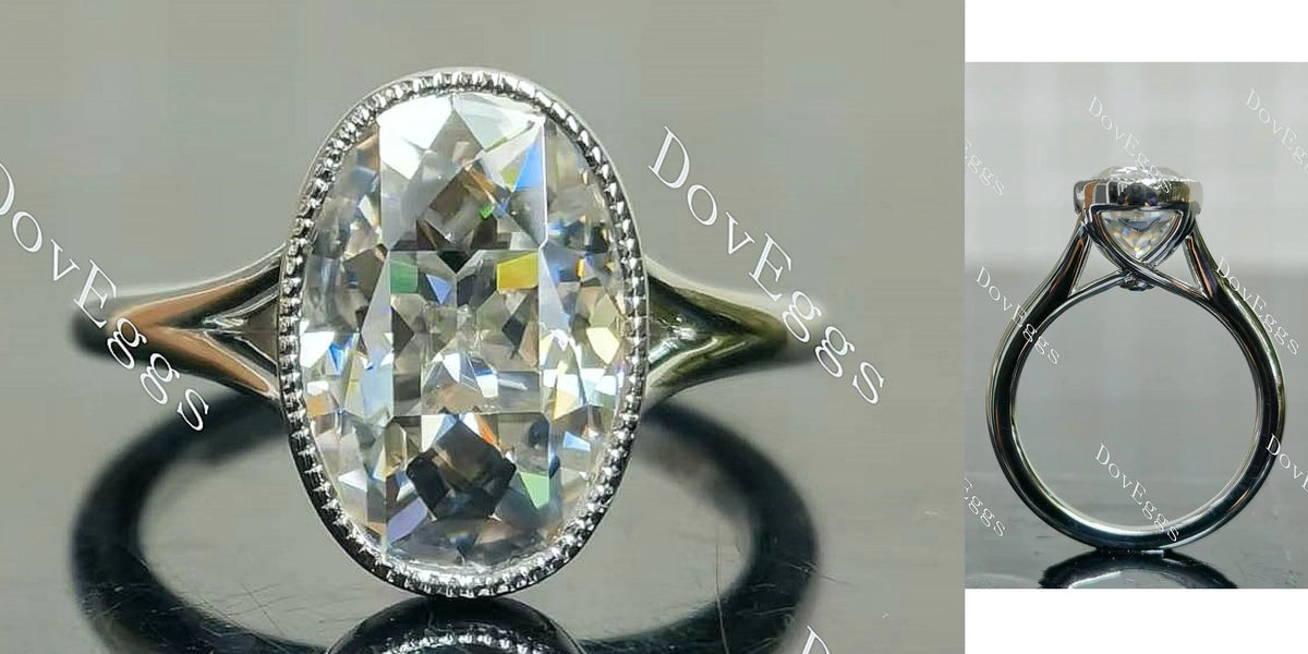Oval bezel split shanks moissanite engagement ring| Doveggs