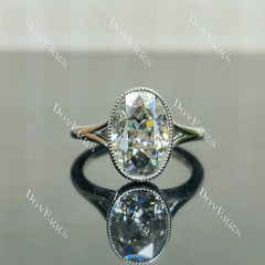 Oval bezel split shanks moissanite engagement ring| Doveggs
