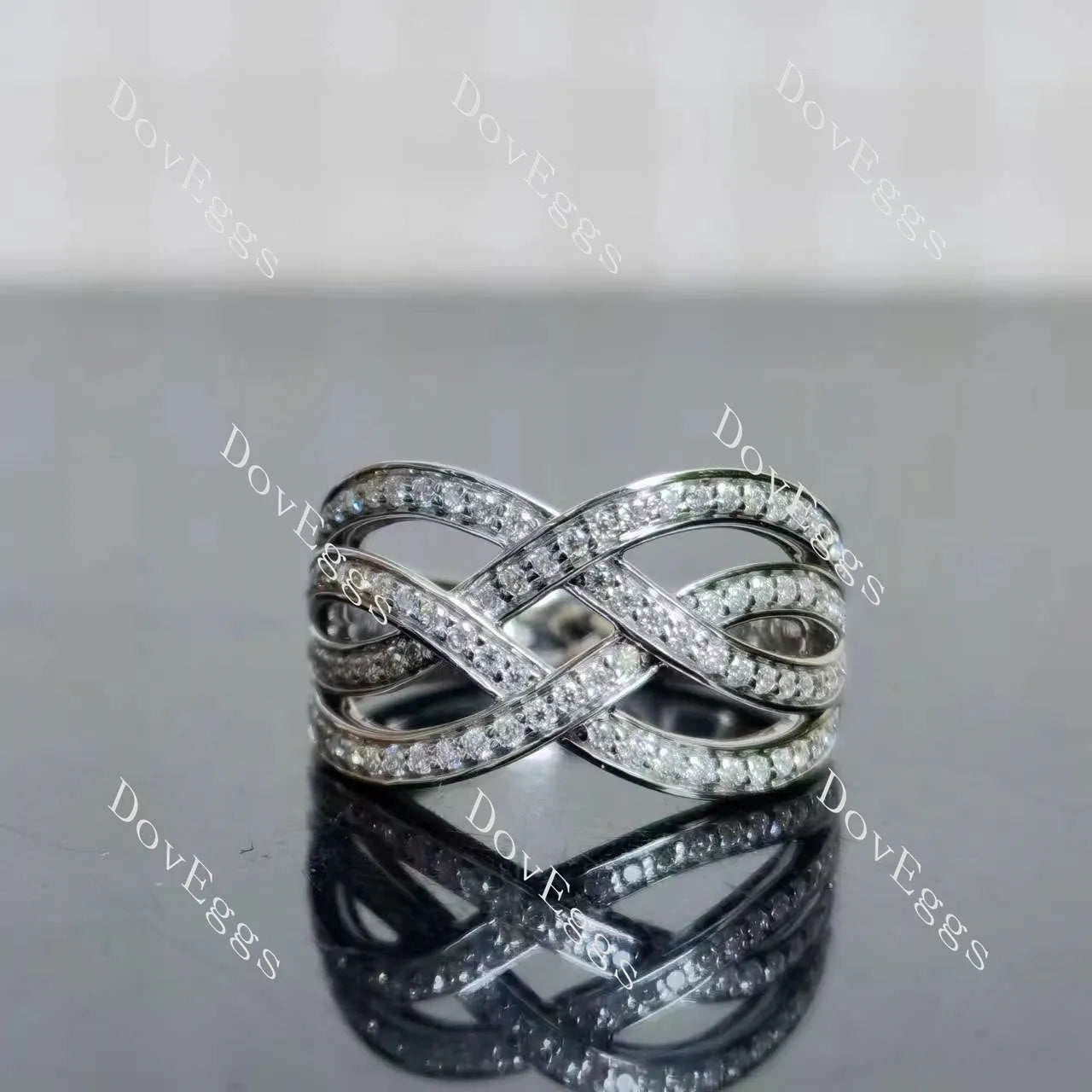 Round criss cross pave moissanite/ lab grown diamond wedding band-3.5mm band width| DovEggs