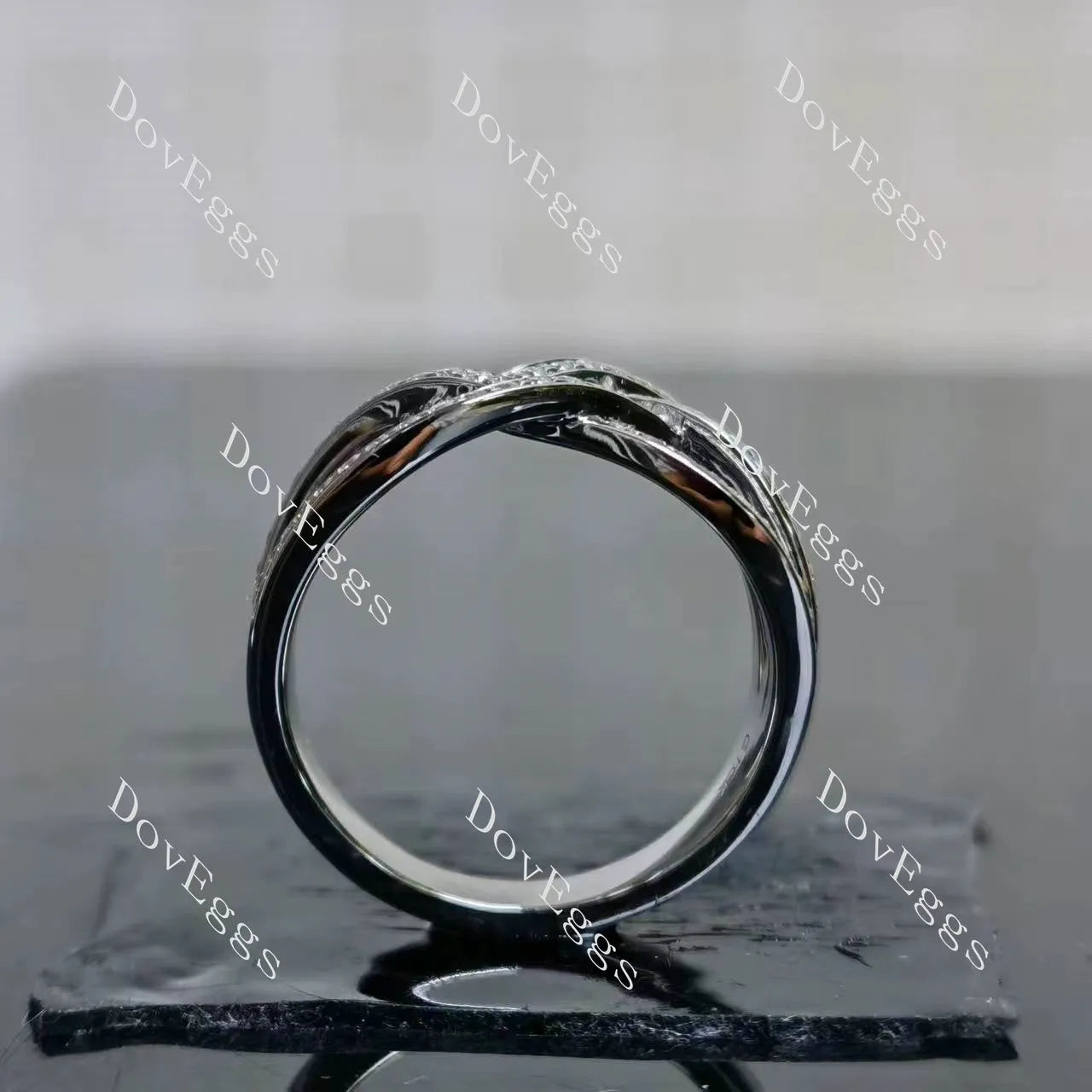 Round criss cross pave moissanite/ lab grown diamond wedding band-3.5mm band width| DovEggs