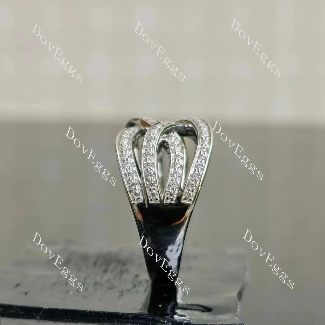 Round criss cross pave moissanite/ lab grown diamond wedding band-3.5mm band width| DovEggs