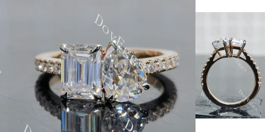 Pave two stones engagement ring only semi-mount only(Exclusively to DovEggs Stones)