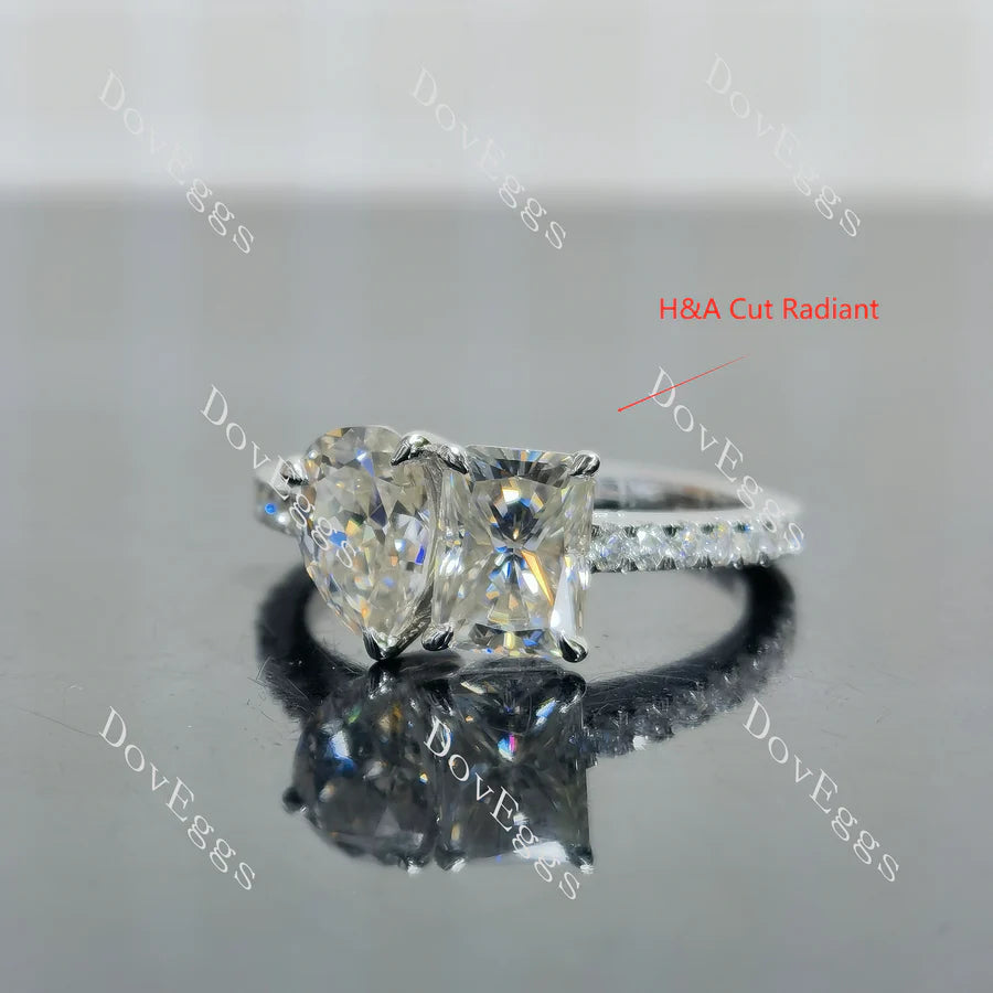 Pave two stones engagement ring only semi-mount only(Exclusively to DovEggs Stones)