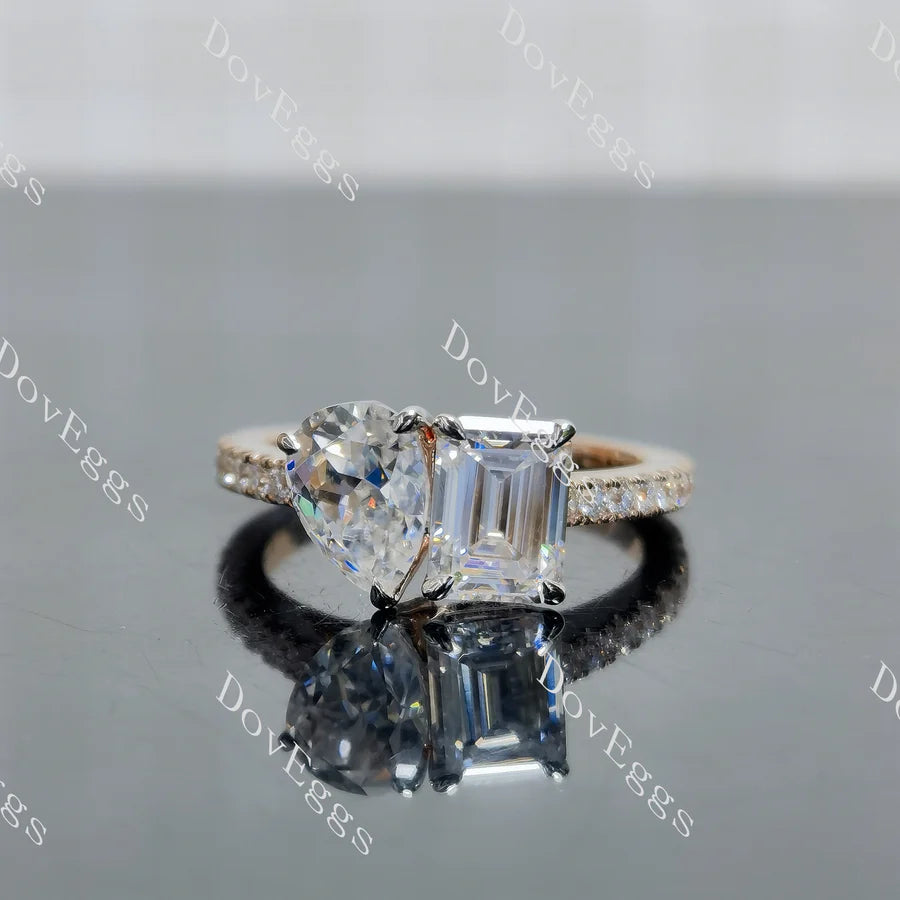 Pave two stones engagement ring only semi-mount only(Exclusively to DovEggs Stones)