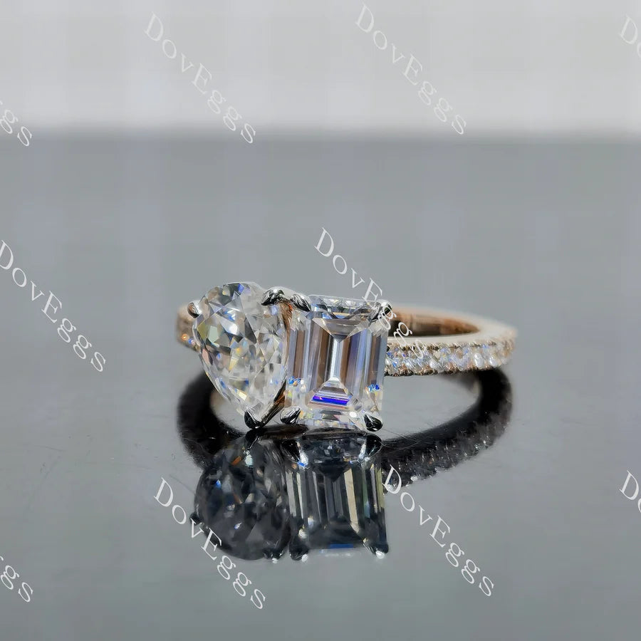 Pave two stones engagement ring only semi-mount only(Exclusively to DovEggs Stones)