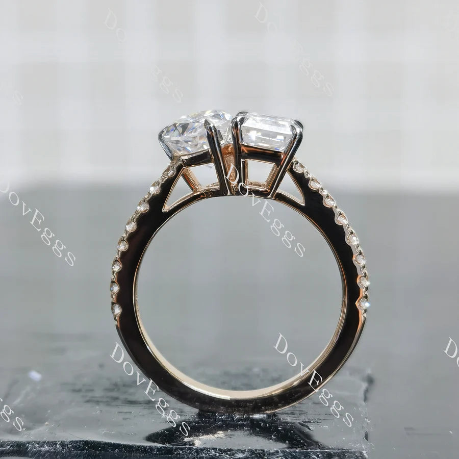 Pave two stones engagement ring only semi-mount only(Exclusively to DovEggs Stones)