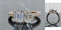 Pear emerald pave two stones moissanite engagement ring| DovEggs