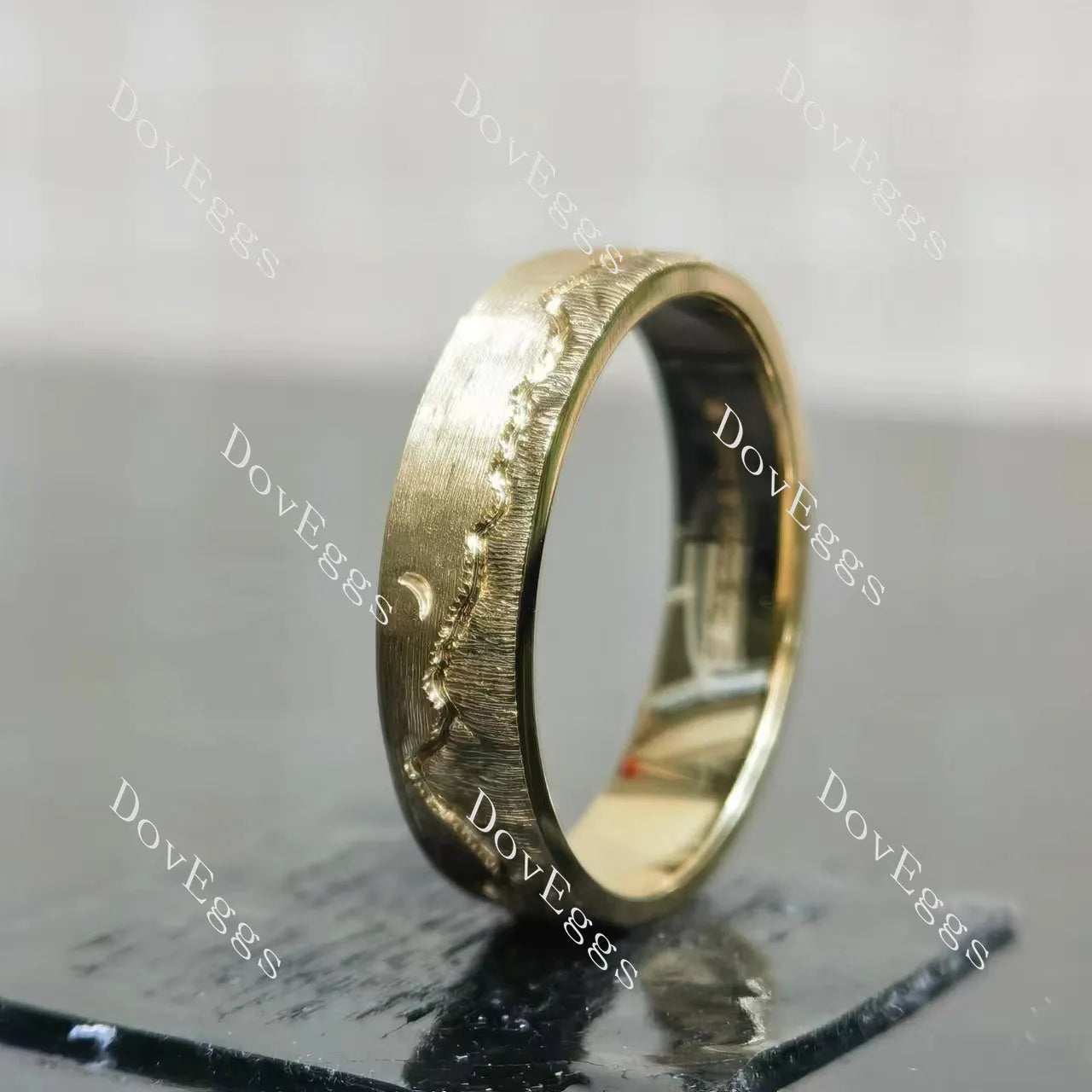 Mountain moon carved brushed finish plain band-5.5mm band width| DovEggs