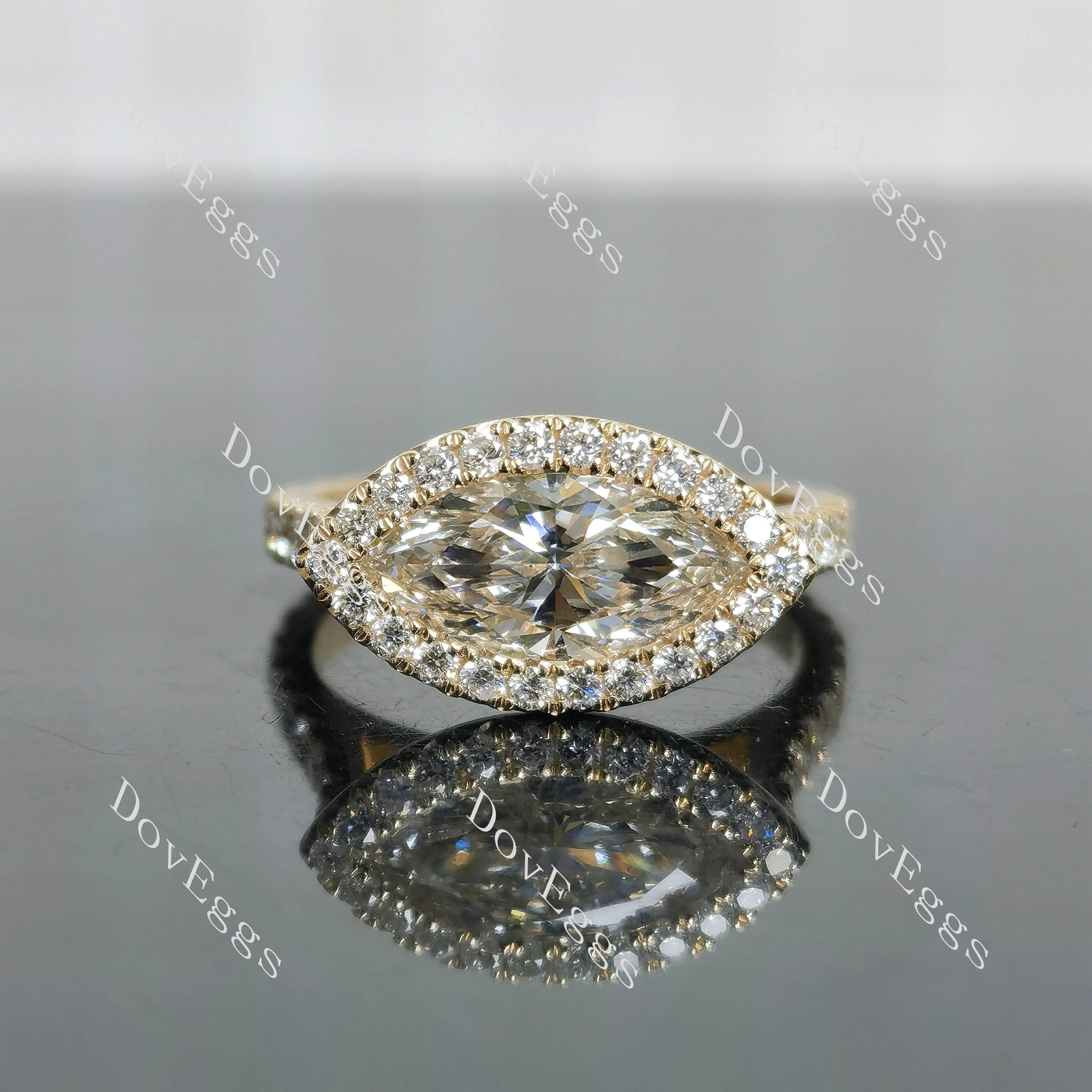 Marquise halo vintage moissanite engagement ring| DovEggs