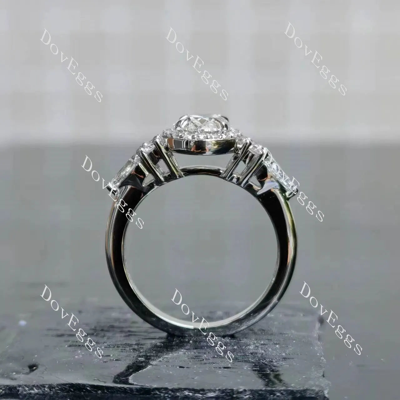 Oval halo side stones moissanite engagement ring| DovEggs