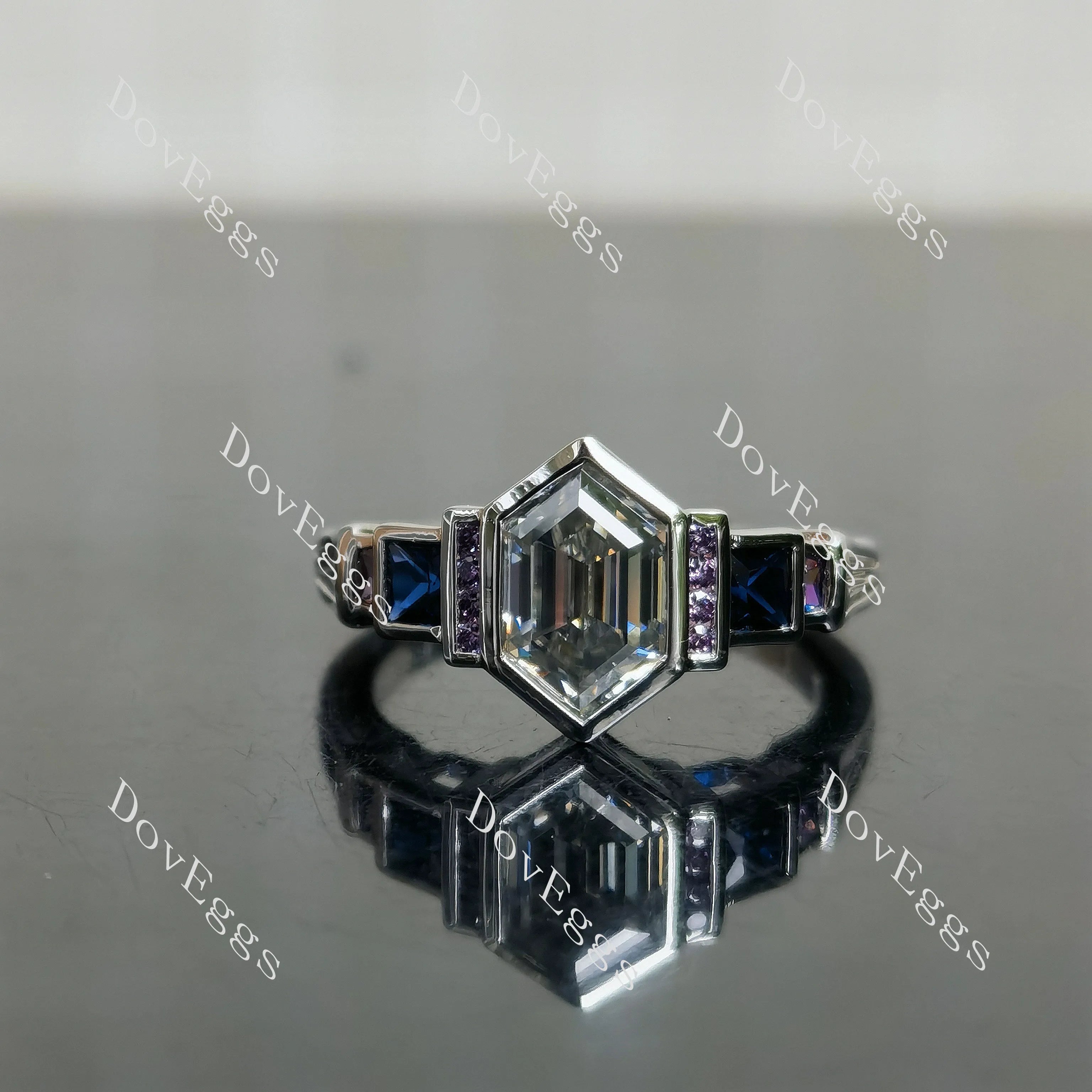 Dovie Doutch Marquise cut channel bezel moissanite engagement ring| DovEggs