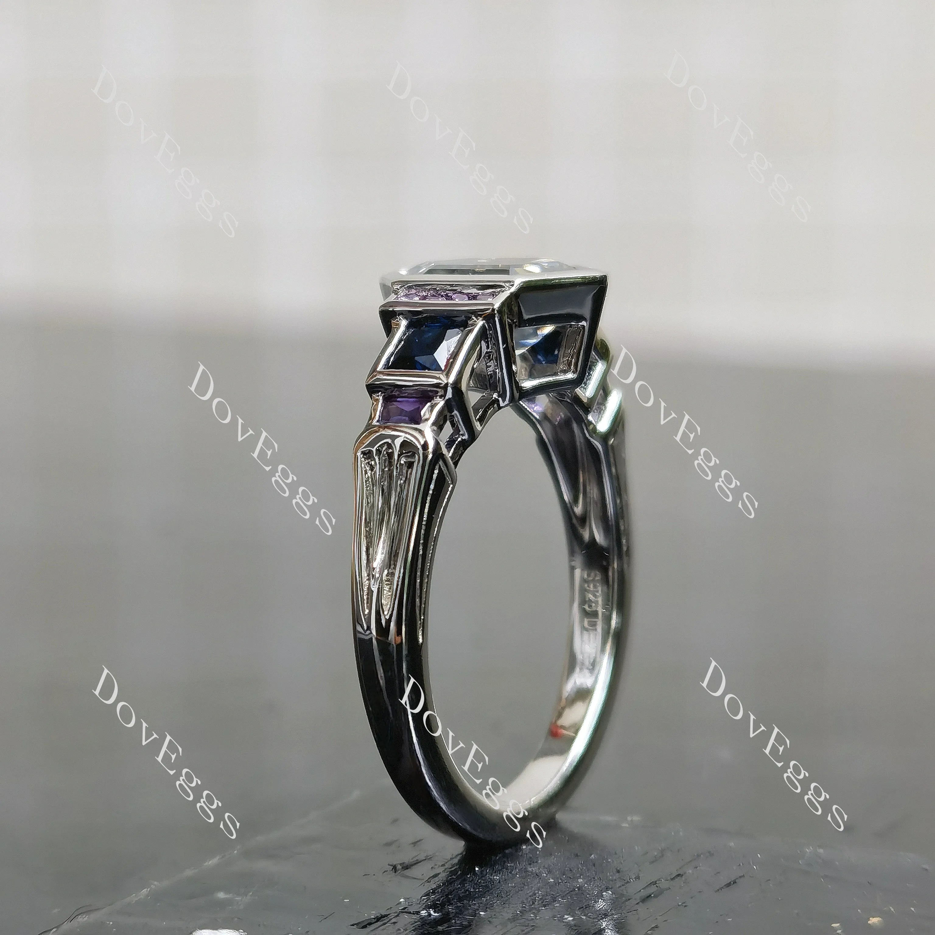 Dovie Doutch Marquise cut channel bezel moissanite engagement ring| DovEggs