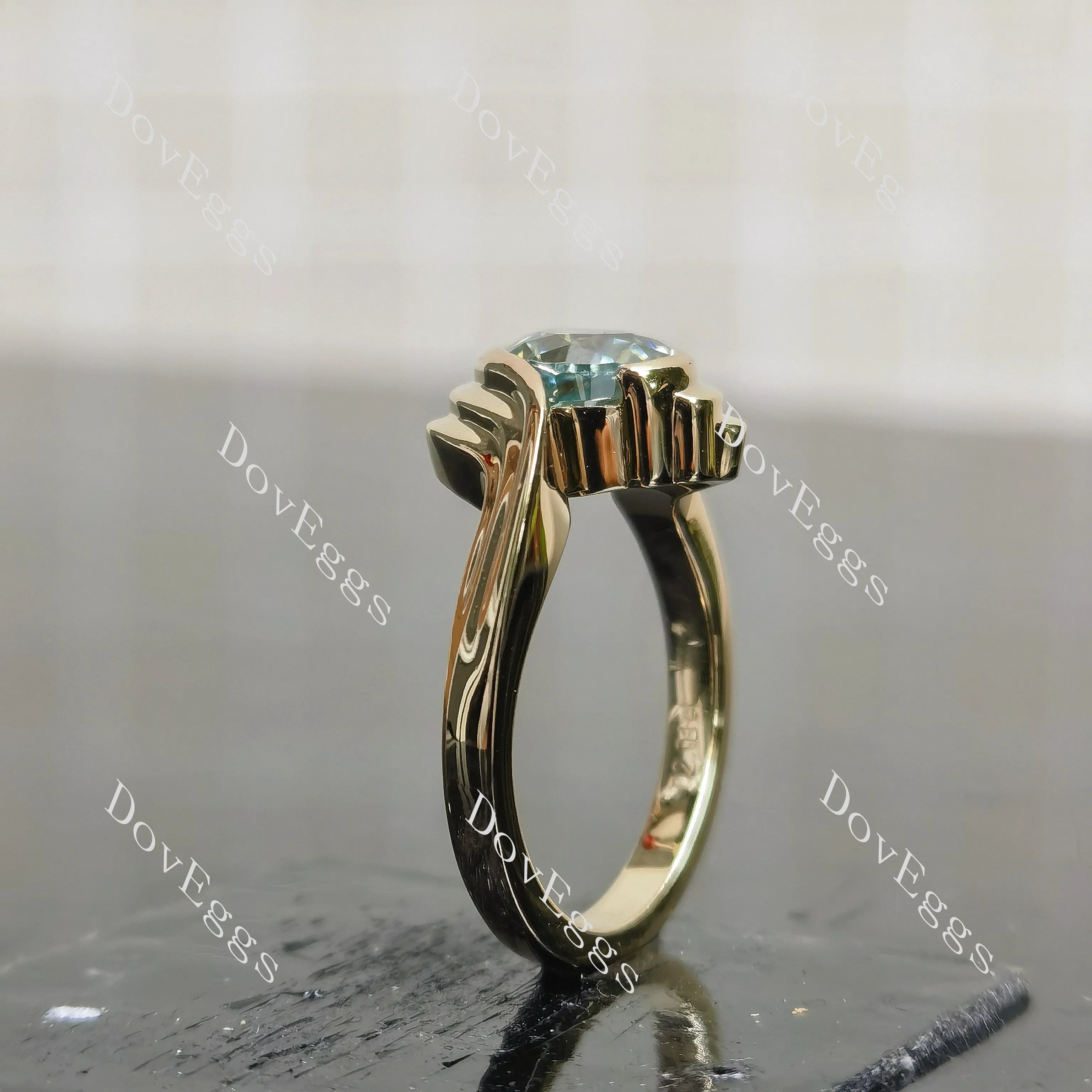 Pear solitaire swirl contours wrap colored moissanite engagement ring| DovEggs