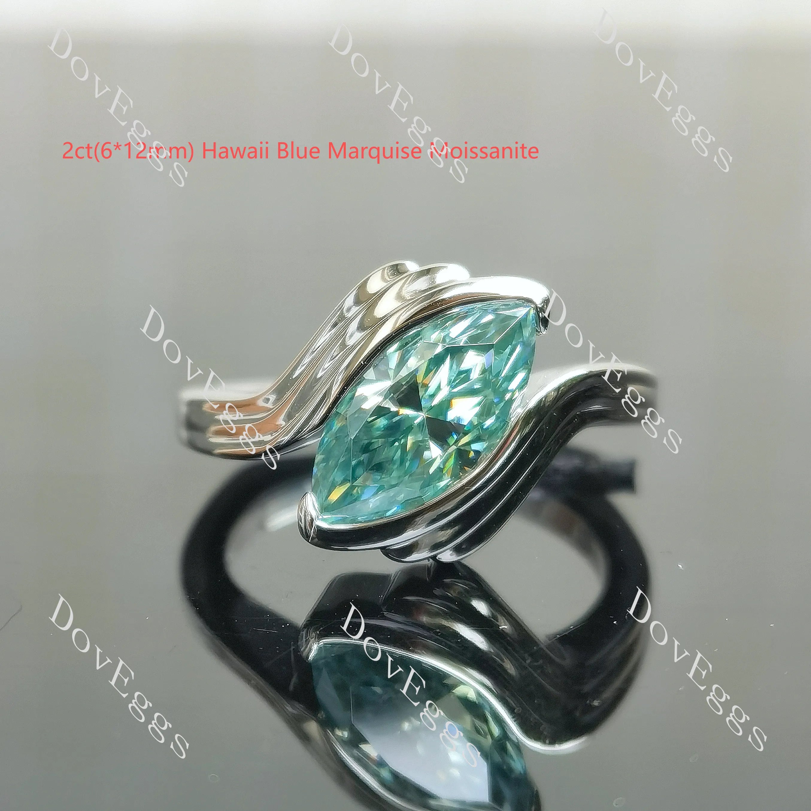 Pear solitaire swirl contours wrap colored moissanite engagement ring| DovEggs