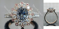 Oval halo floral vintage stardust grey moissanite engagement ring| Doveggs