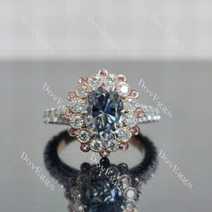 Oval halo floral vintage stardust grey moissanite engagement ring| Doveggs