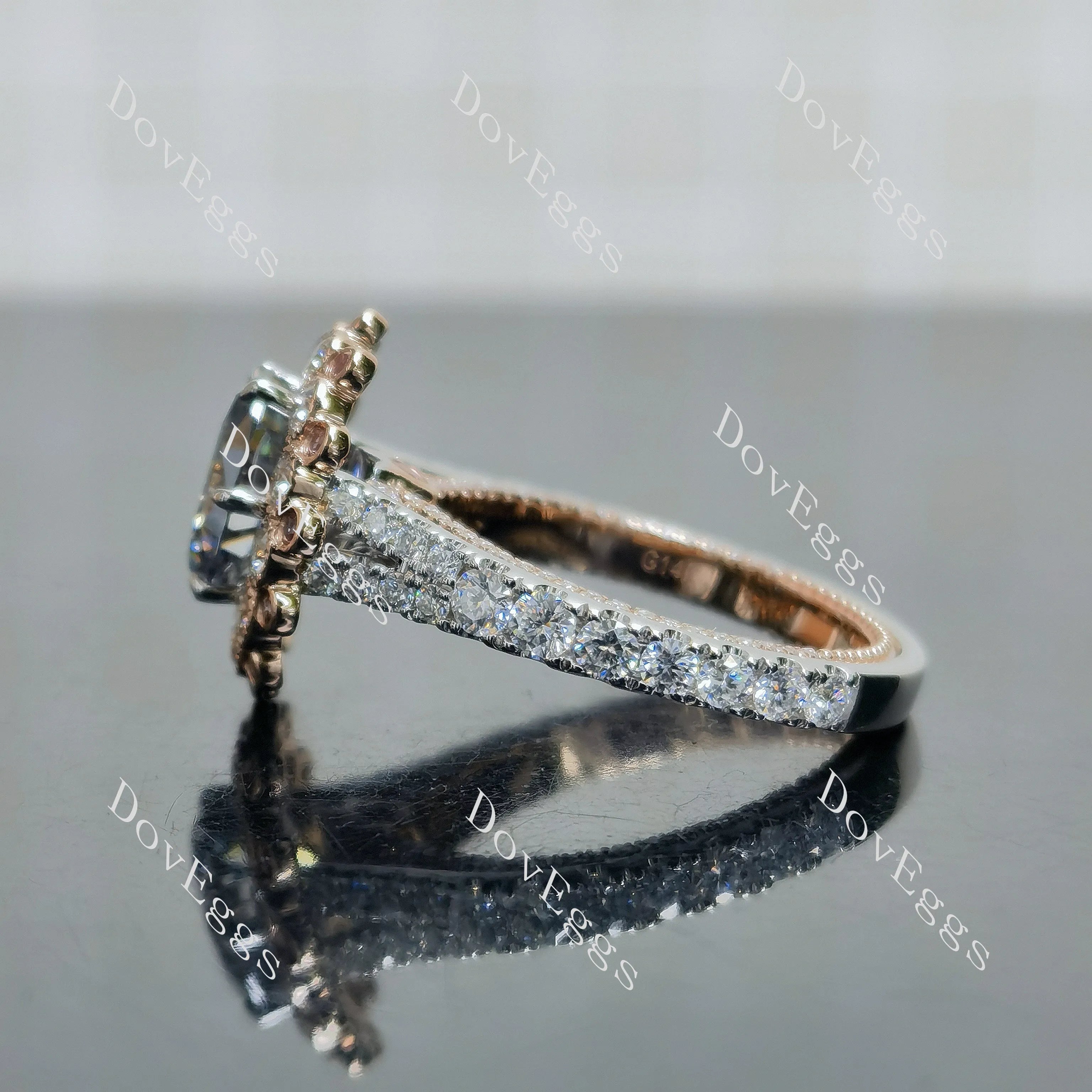 Oval halo floral vintage stardust grey moissanite engagement ring| Doveggs