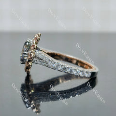 Oval halo floral vintage stardust grey moissanite engagement ring| Doveggs