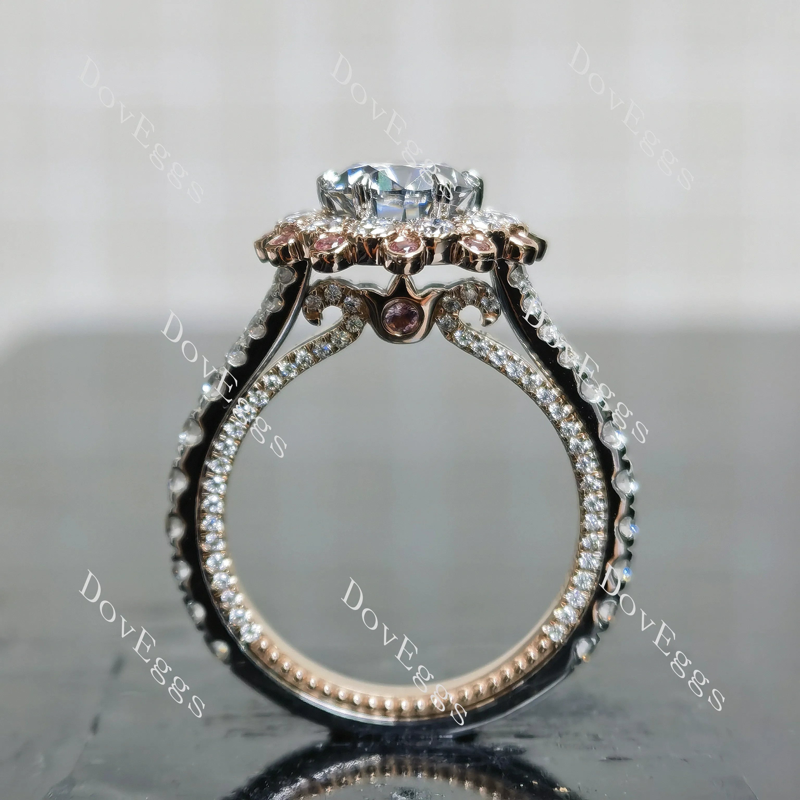 Oval halo floral vintage stardust grey moissanite engagement ring| Doveggs