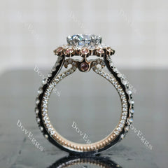 Oval halo floral vintage stardust grey moissanite engagement ring| Doveggs