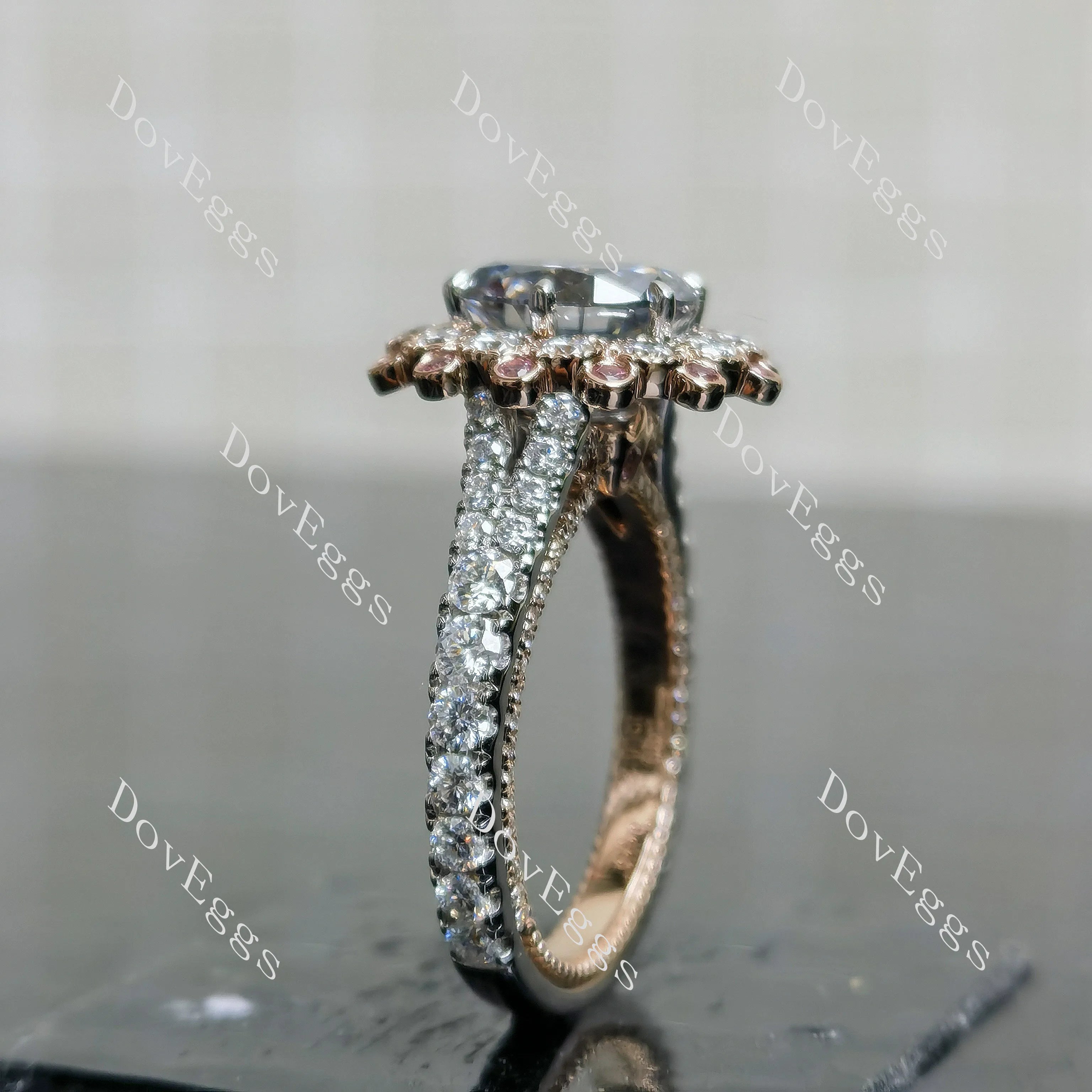 Oval halo floral vintage stardust grey moissanite engagement ring| Doveggs