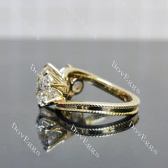 Tin’s Embrace-Round three stones moissanite engagement ring| DovEggs
