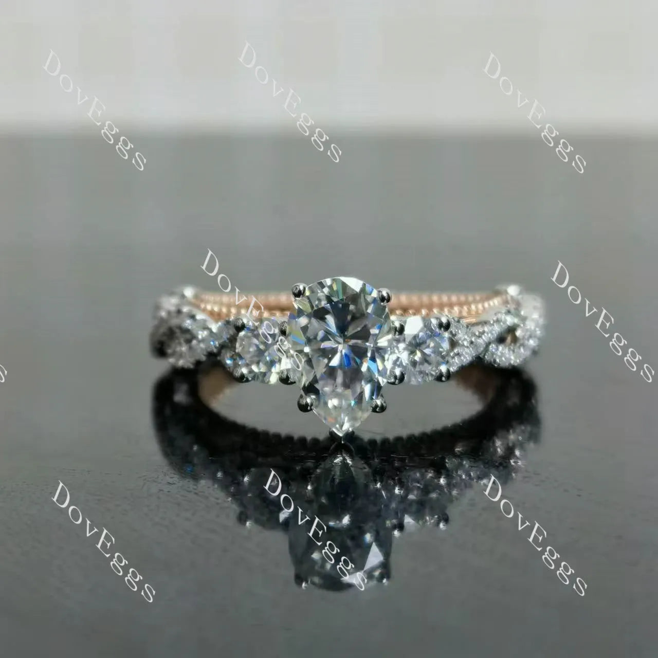 Pear pave vintage moissanite engagement ring| DovEggs