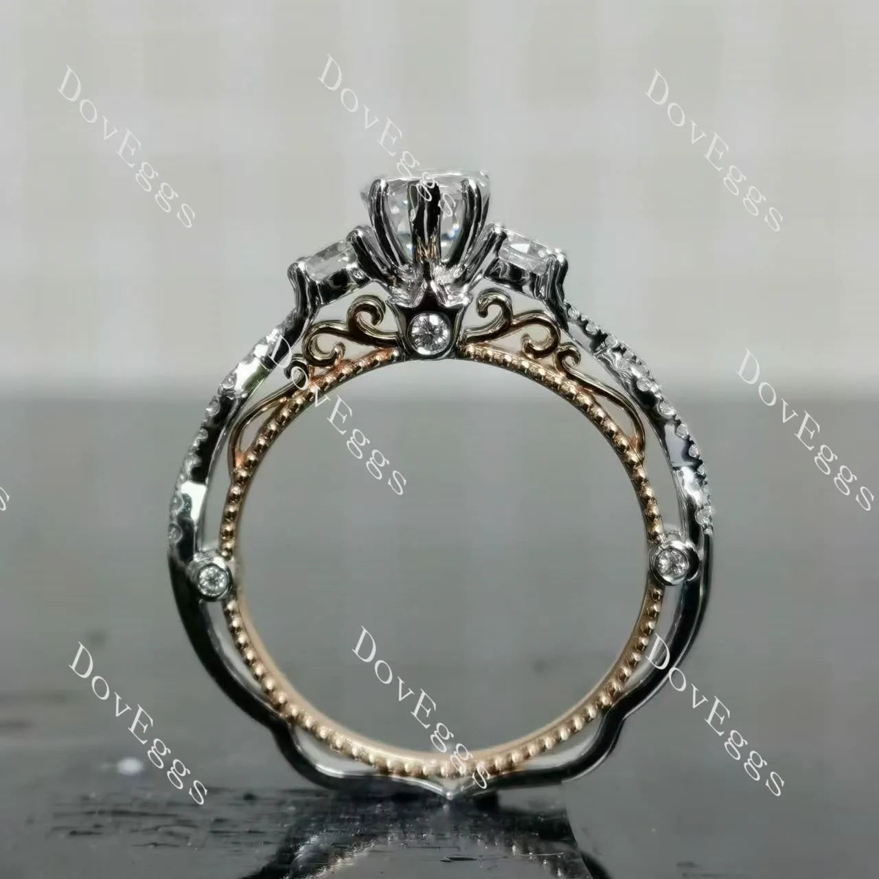 Pear pave vintage moissanite engagement ring| DovEggs
