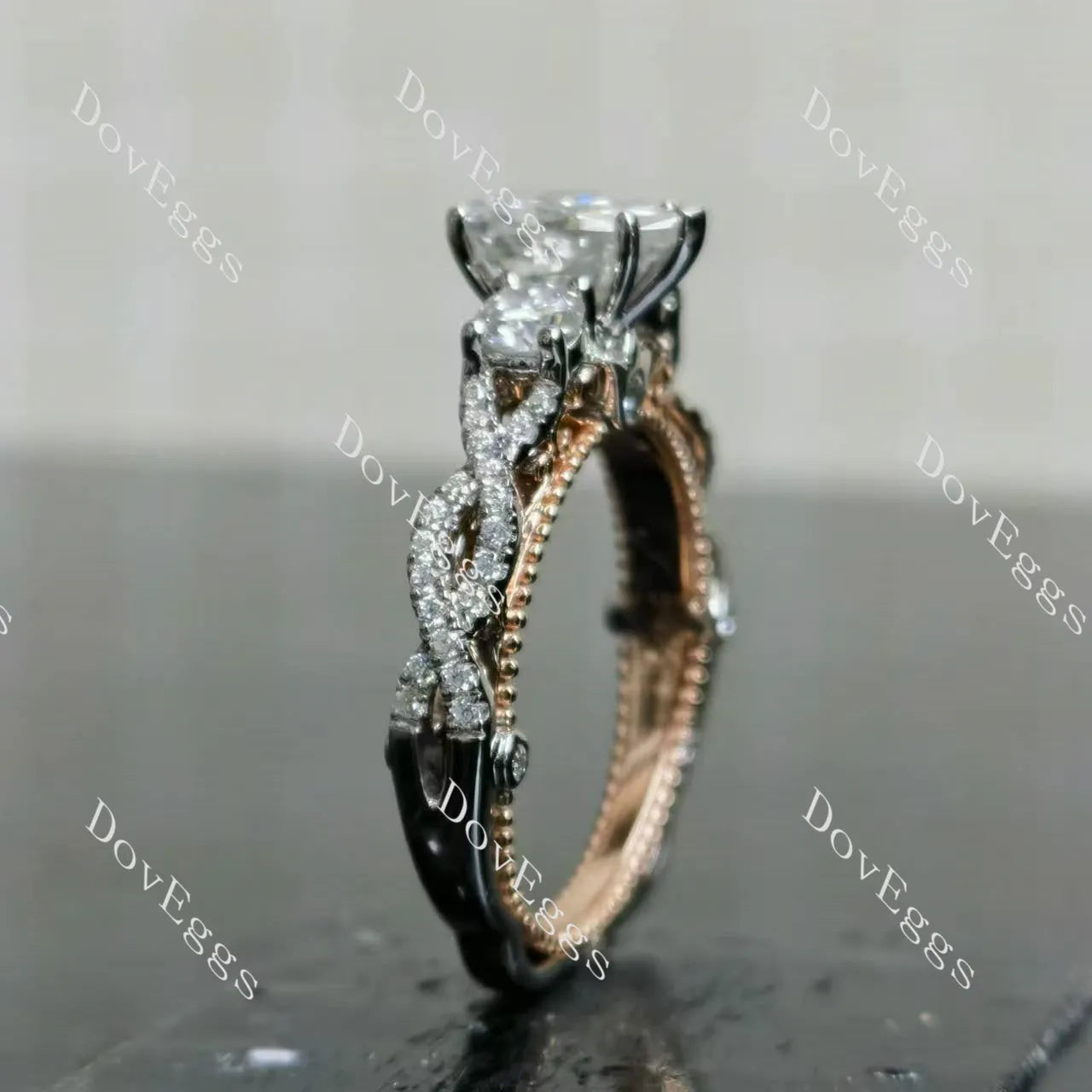 Pear pave vintage moissanite engagement ring| DovEggs