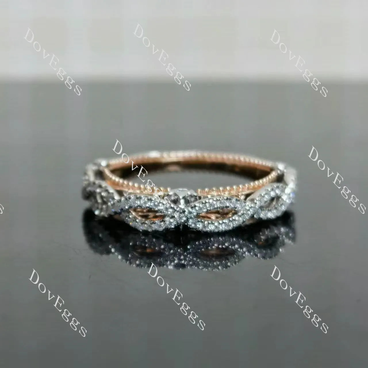 Round pave moissanite/lab grown diamond wedding band-2.0mm band width| DovEggs