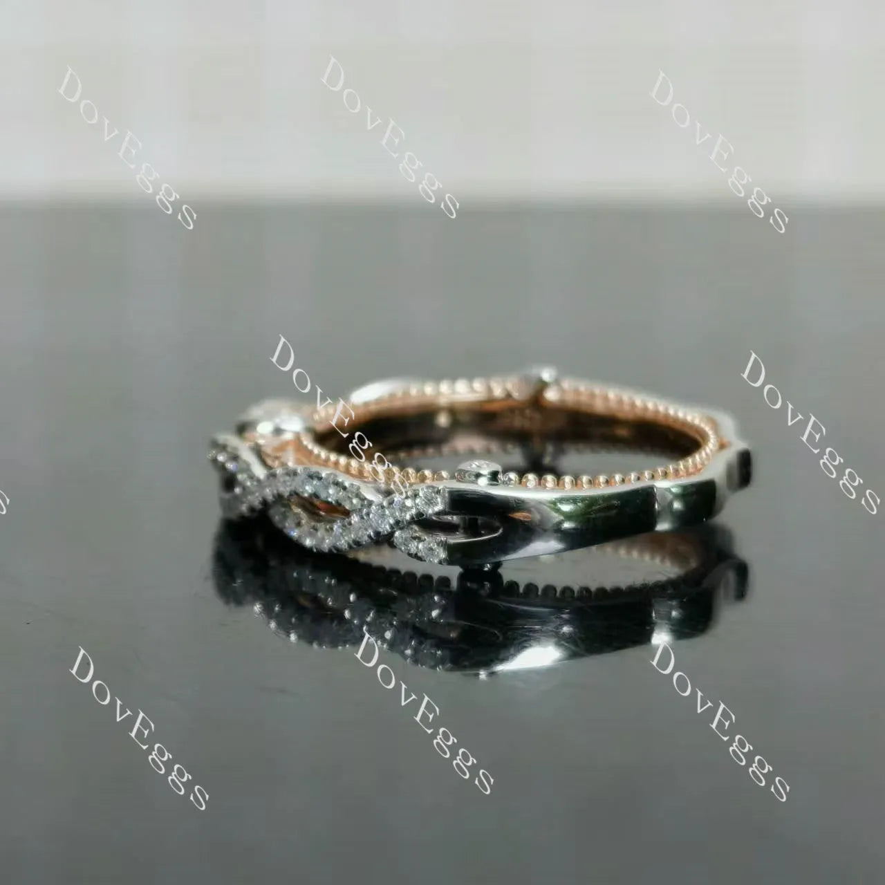 Round pave moissanite/lab grown diamond wedding band-2.0mm band width| DovEggs
