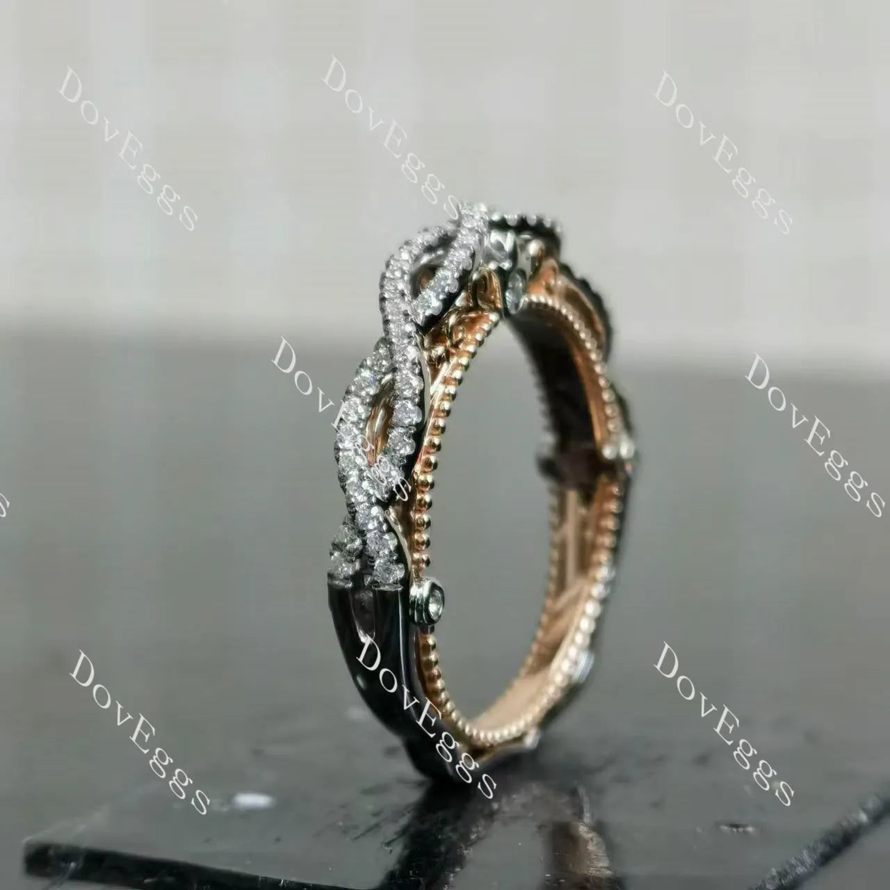 Round pave moissanite/lab grown diamond wedding band-2.0mm band width| DovEggs