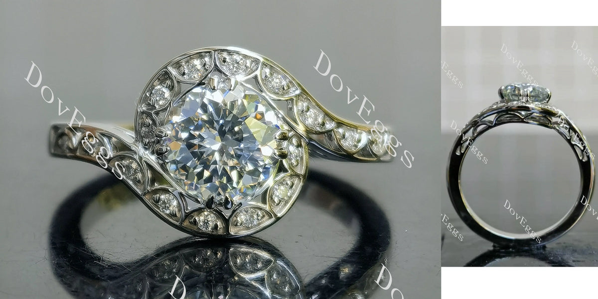 Ryleigh Gene-Round vintage halo moissanite engagement ring| DovEggs