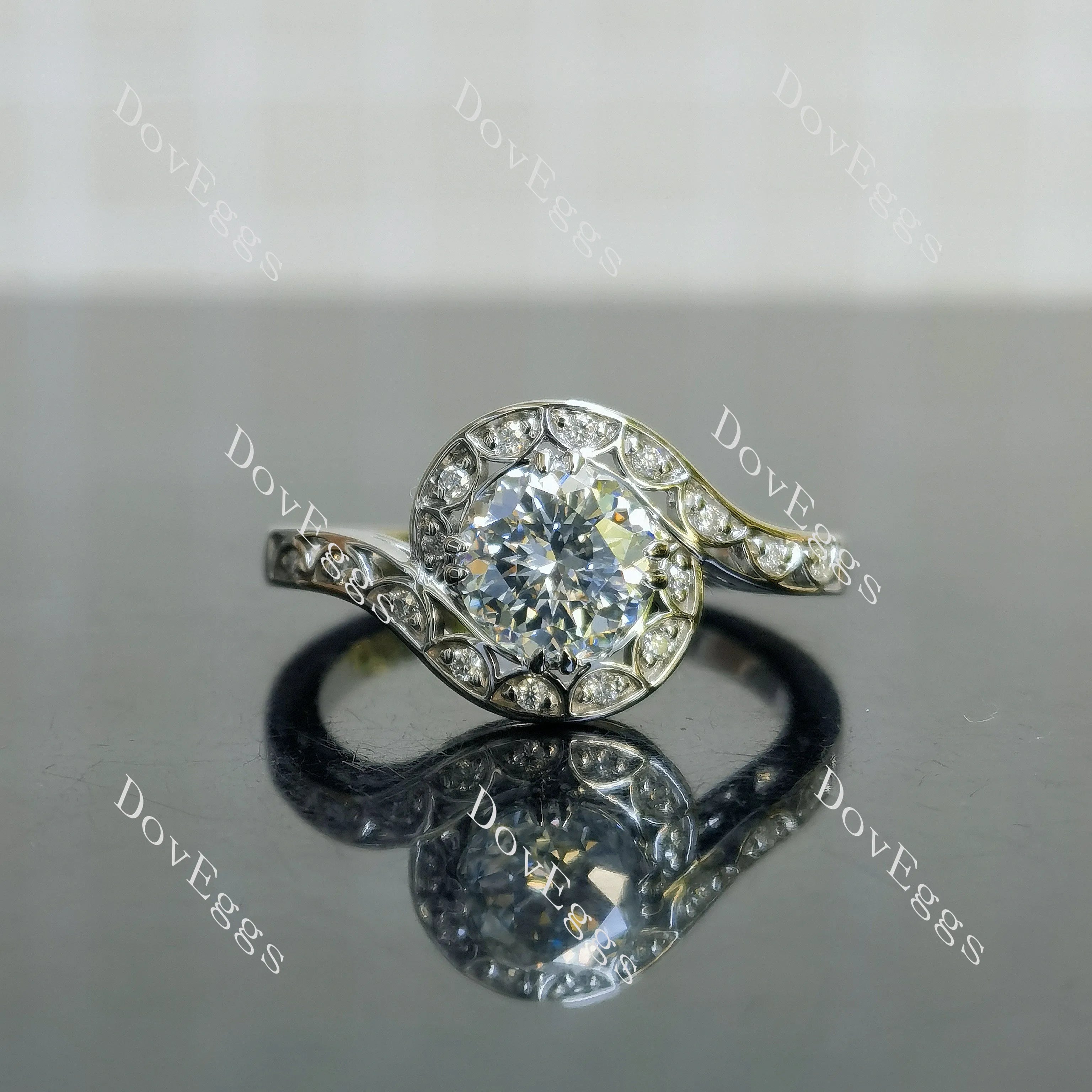Ryleigh Gene-Round vintage halo moissanite engagement ring| DovEggs