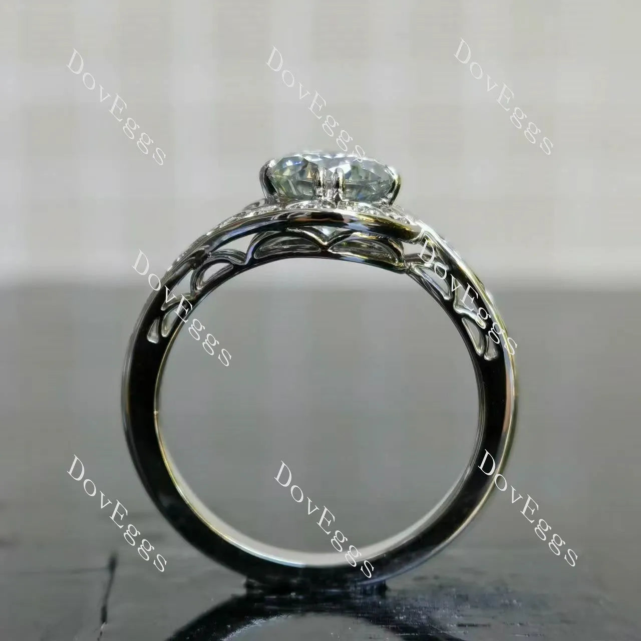 Ryleigh Gene-Round vintage halo moissanite engagement ring| DovEggs