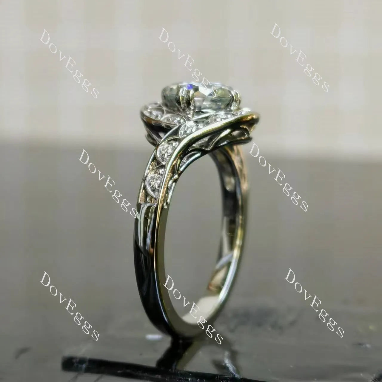 Ryleigh Gene-Round vintage halo moissanite engagement ring| DovEggs