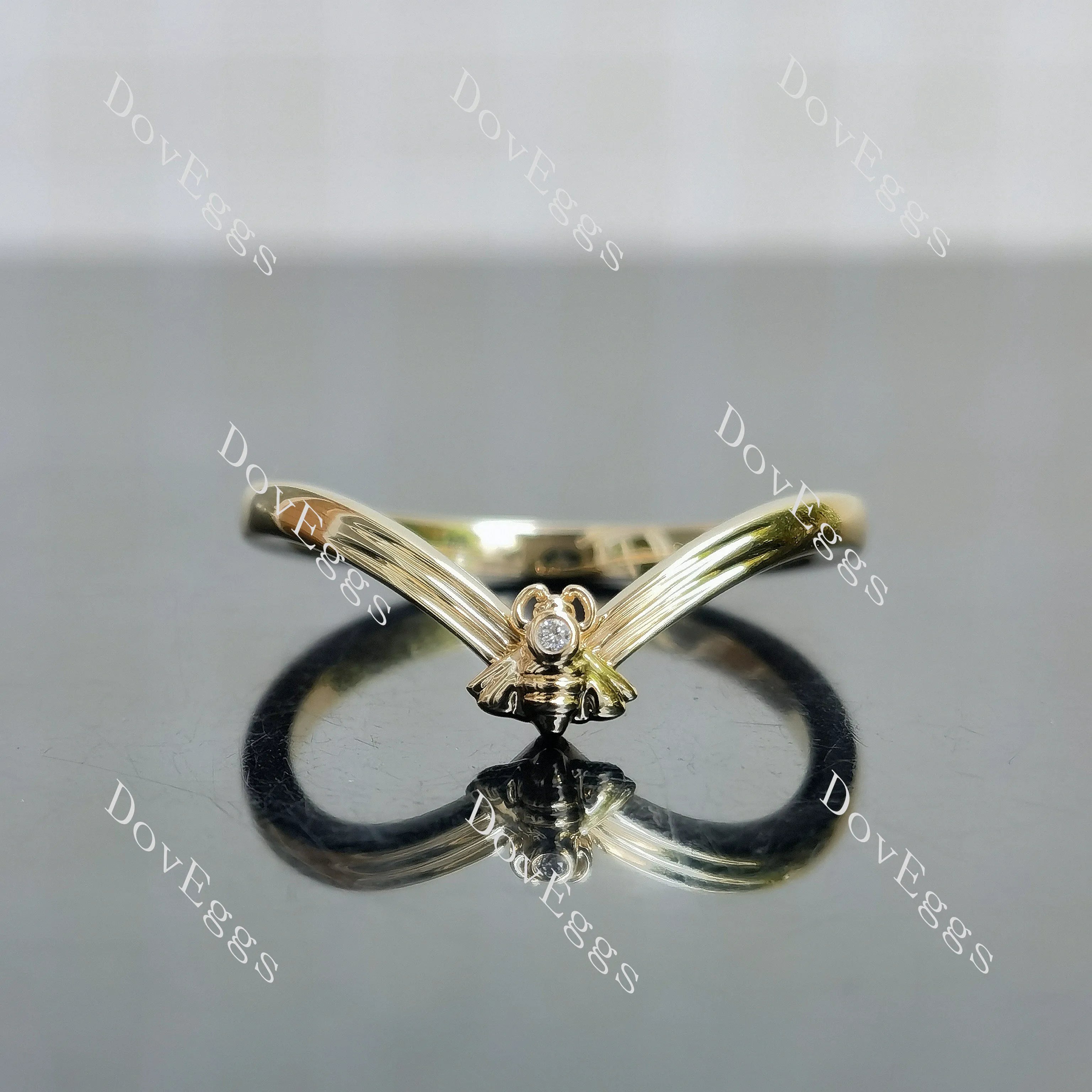 Tiny honeybee round bezel moissanite/lab grown diamond wedding band-2.2mm band width| DovEggs