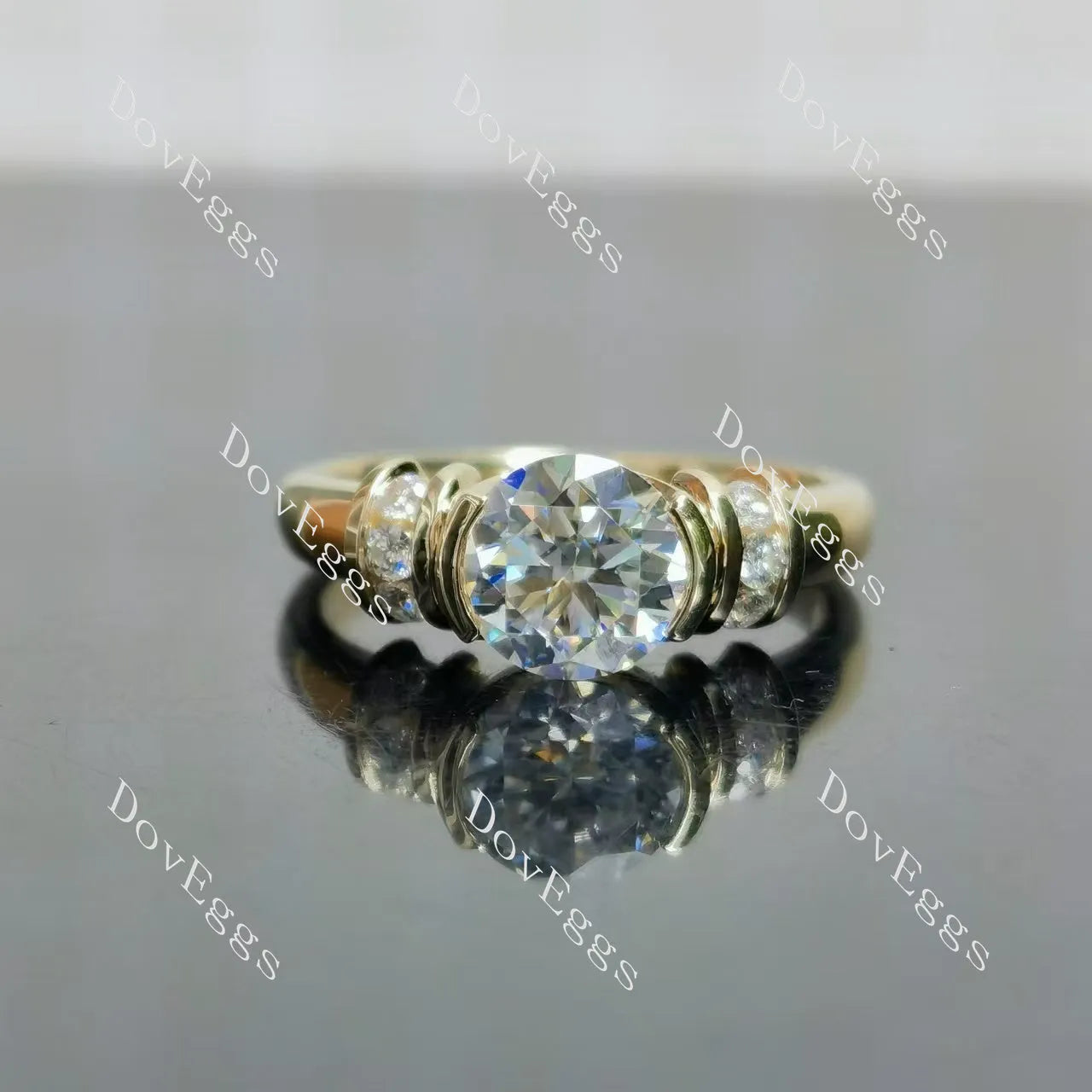 Round bezel vintage moissanite engagement ring| DovEggs