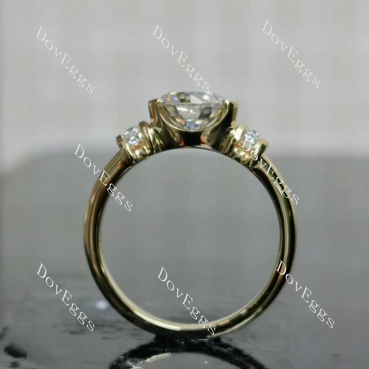 Round bezel vintage moissanite engagement ring| DovEggs