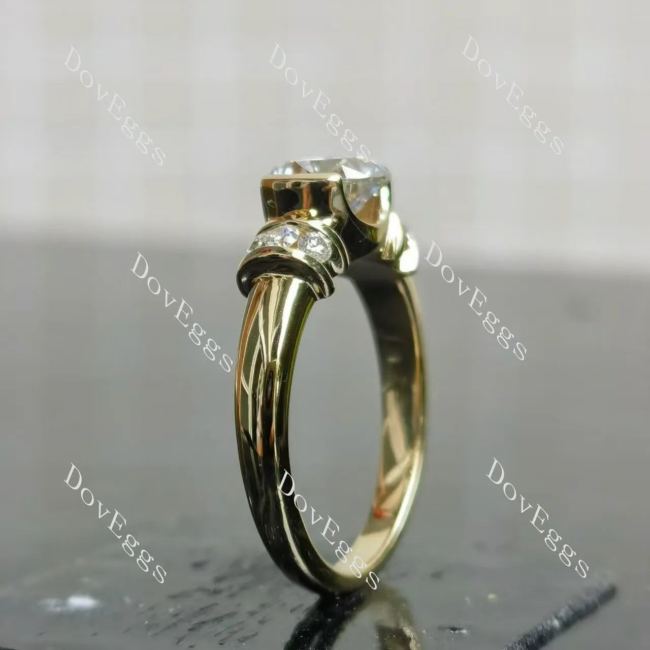 Round bezel vintage moissanite engagement ring| DovEggs