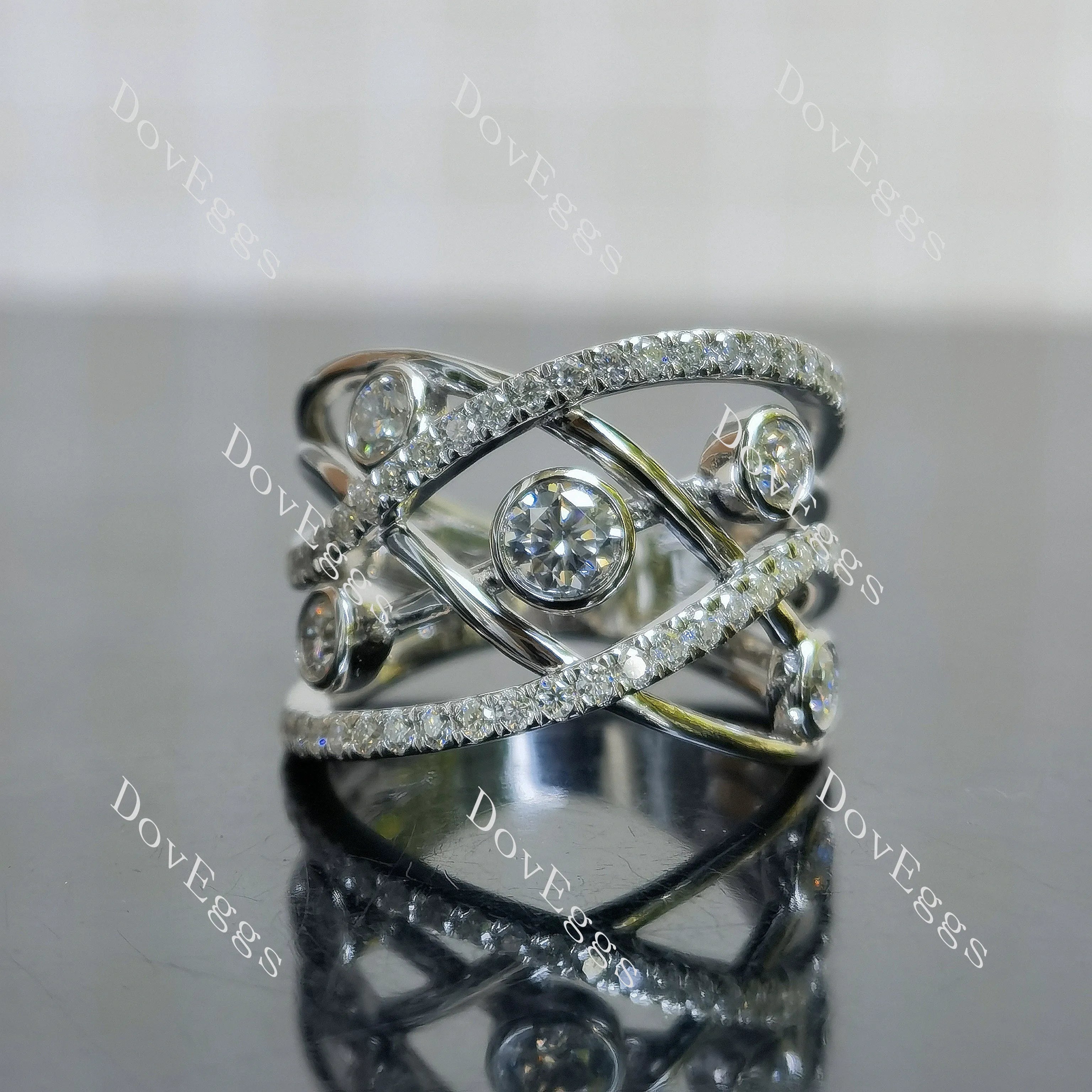 Round pave cross moissanite/lab grown diamond wedding band-15mm band width| DovEggs