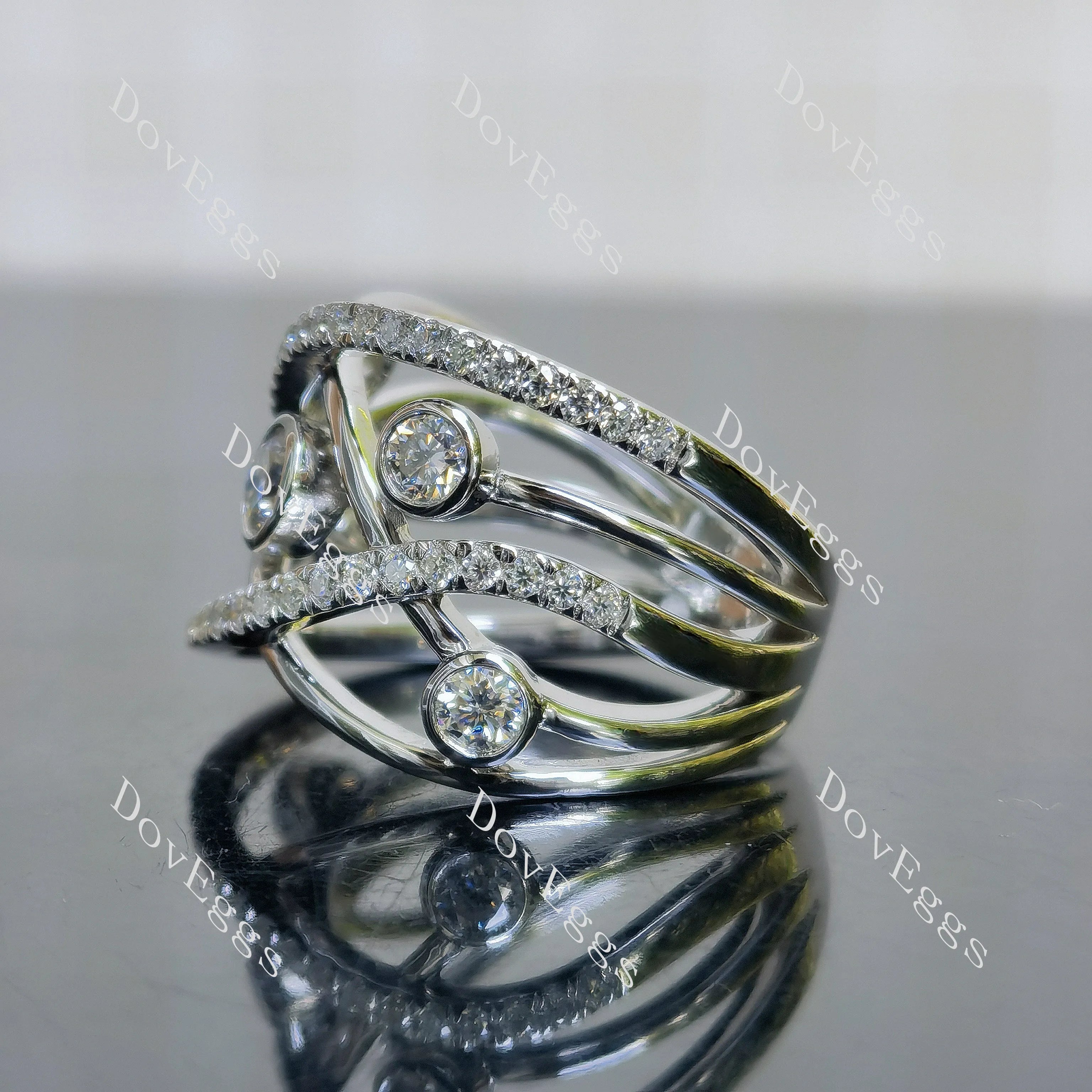 Round pave cross moissanite/lab grown diamond wedding band-15mm band width| DovEggs