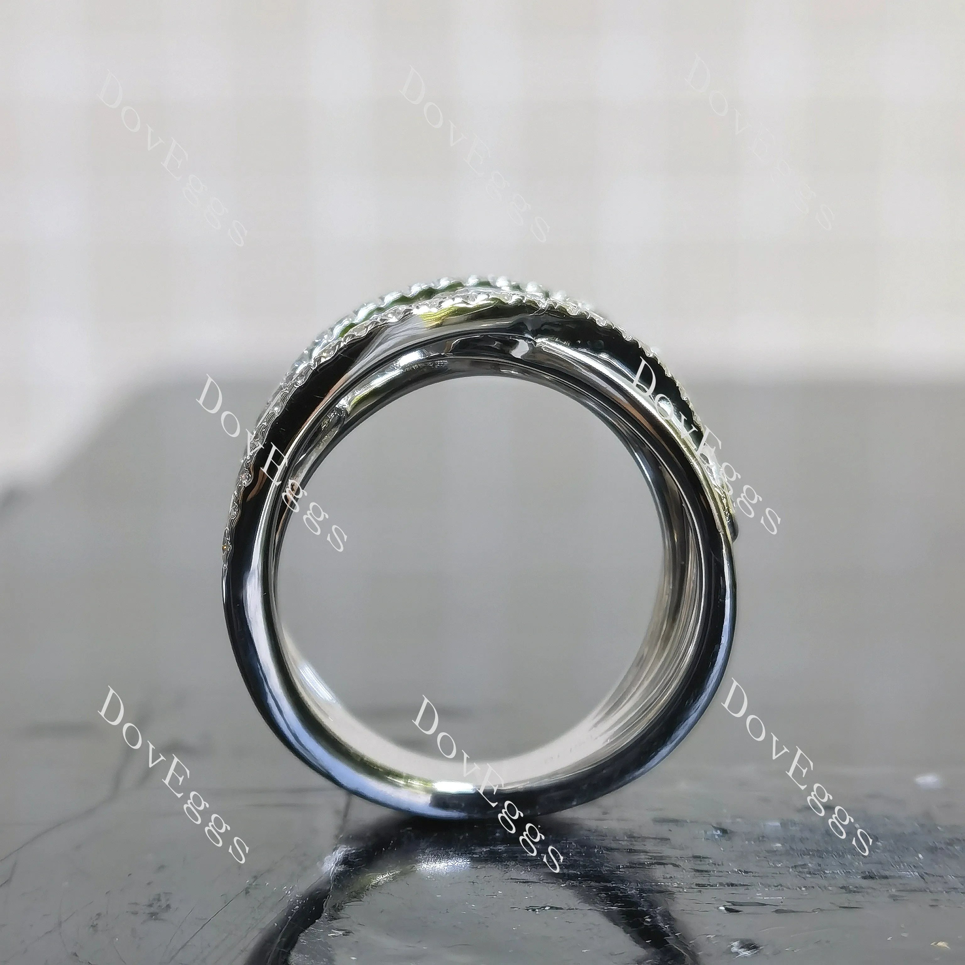 Round pave cross moissanite/lab grown diamond wedding band-15mm band width| DovEggs