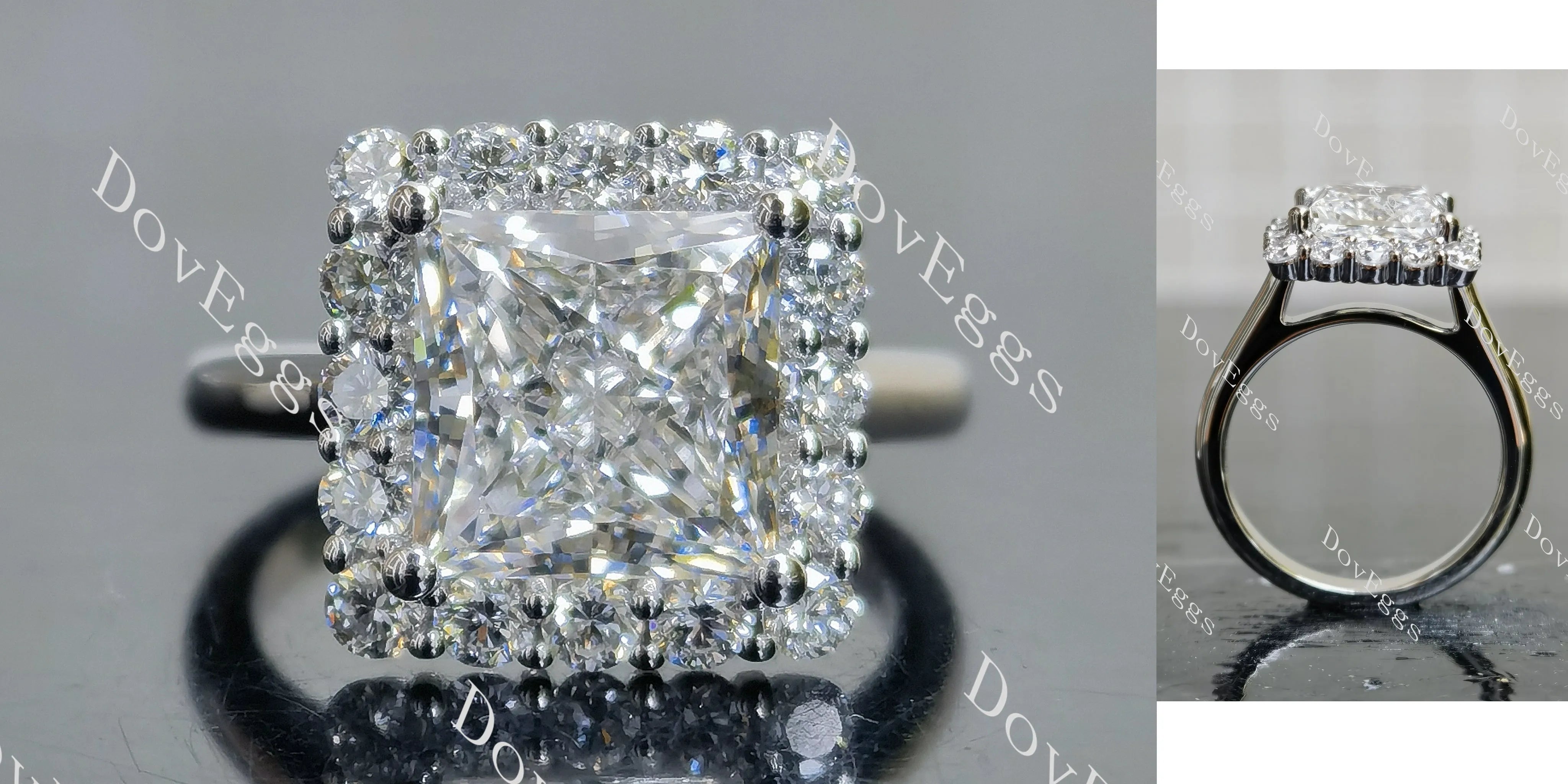 Princess halo moissanite engagement ring| DovEggs